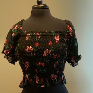 Wayf Black Floral Crop Top Size S